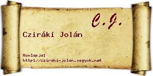 Cziráki Jolán névjegykártya