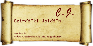 Cziráki Jolán névjegykártya
